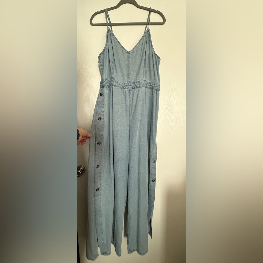 Light Blue Denim Jumpsuit with Buttons down the leg